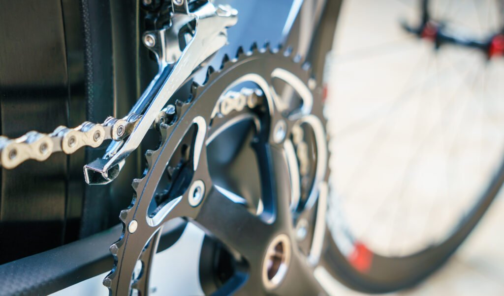 Close-up of a bicycle gear system and chain