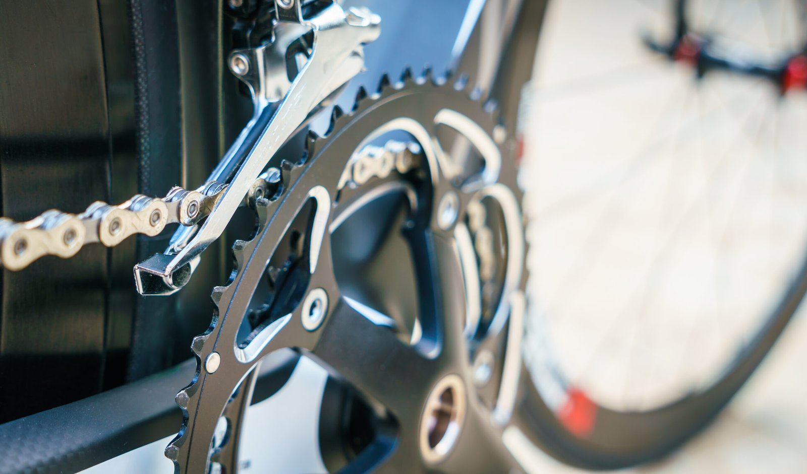 Close-up of a bicycle gear system and chain